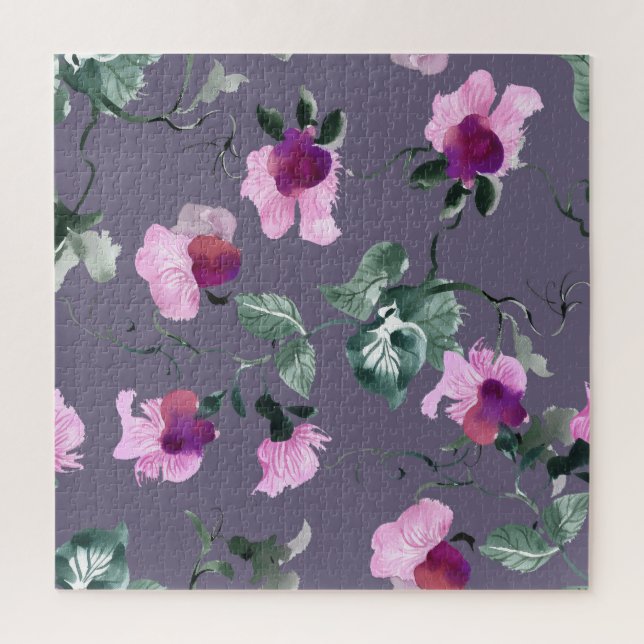 Quebra-cabeça Flores roxas: padrão uniforme de aquarela. (Vertical)