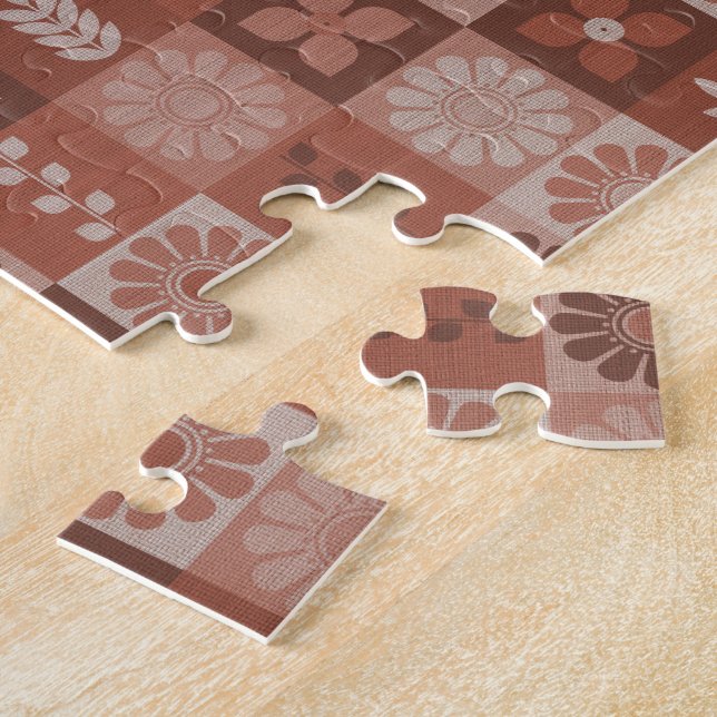 Quebra-cabeça Flores Rustic Orange Brown Burlap Saem Quebra-cabe (Lateral)