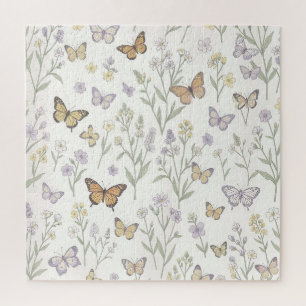 Quebra-cabeça Flores Silvestres Borboletas Pastel Prado Botânico