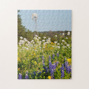 Quebra-cabeça Flores silvestres e moinho de vento no Texas Hill 