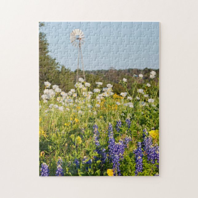 Quebra-cabeça Flores silvestres e moinho de vento no Texas Hill  (Vertical)