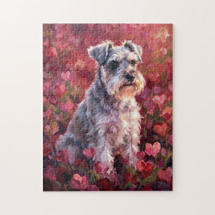 Quebra-cabeça Flores Silvestres em Forma de Coração de Schnauzer