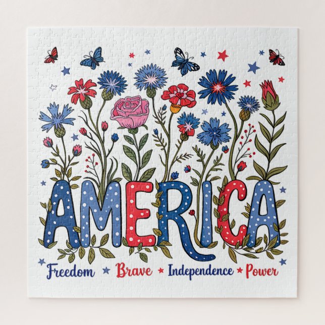Quebra-cabeça Flores Silvestres Patrióticas Americanas Quatro de (Vertical)