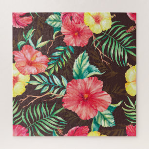 Quebra-cabeça Flores Tropicais Coloridas Fundo Escuro