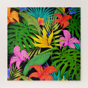 Quebra-cabeça Flores tropicais e folhas de palma do Havaí