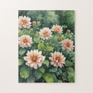 Quebra-cabeça Flores Verde Elegante Aquarela
