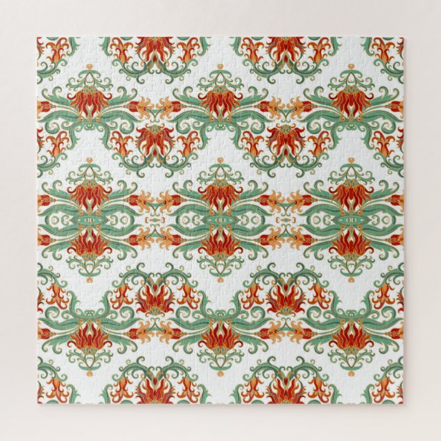 Quebra-cabeça Flores Vermelhas Estilo Chinês Ornamental (Vertical)