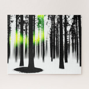 Quebra-cabeça Floresta abstrato negra e branca com brilho verde
