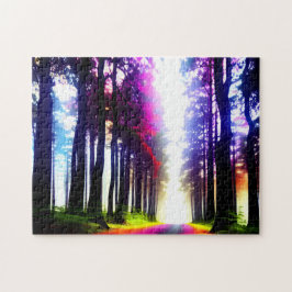 Quebra-cabeça Floresta Arco-Íris Sunita com Árvores Silhuetas