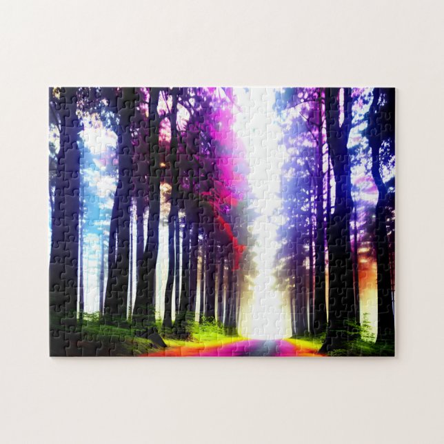 Quebra-cabeça Floresta Arco-Íris Sunita com Árvores Silhuetas (Horizontal)