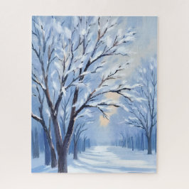 Quebra-cabeça Floresta Beijada pela Neve | Pintura em Aquarela d