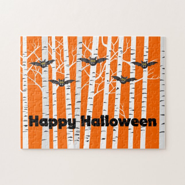 Quebra-cabeça Floresta Branca Feliz de Halloween Bats Bats (Horizontal)