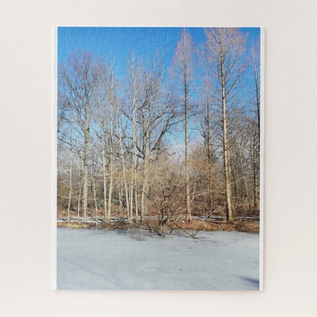 Quebra-cabeça Floresta de inverno com neve no dia ensolarado (Vertical)