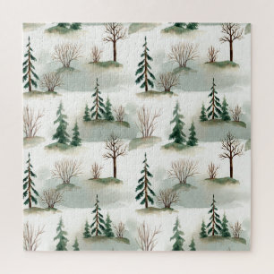 Quebra-cabeça Floresta de inverno: desfoque verde desenhado à mã