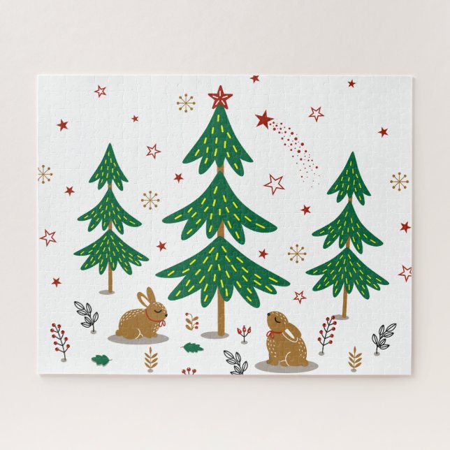 Quebra-cabeça Floresta de Natal Arborizada com Coelhos (Horizontal)
