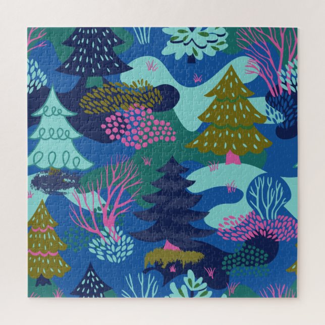 Quebra-cabeça Floresta de Natal Azul Vintage (Vertical)