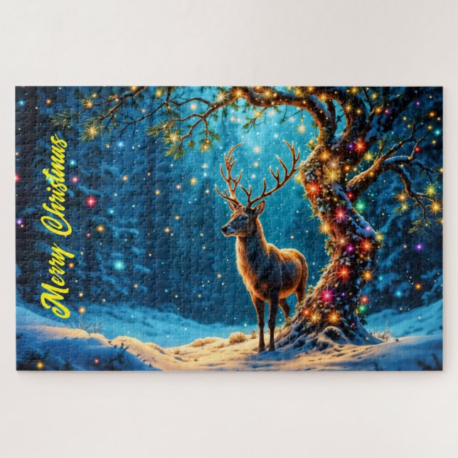 Quebra-cabeça Floresta de Natal de cervo festivo (Horizontal)