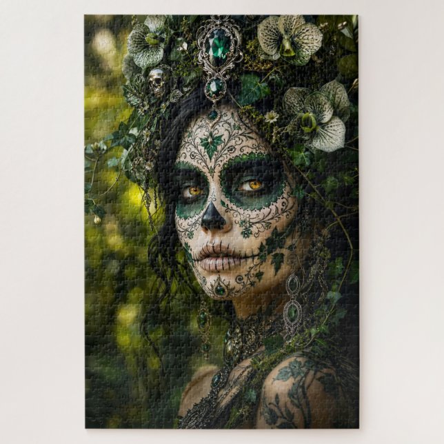 Quebra-cabeça Floresta Esmeralda Calavera – Botânica Verde (Vertical)