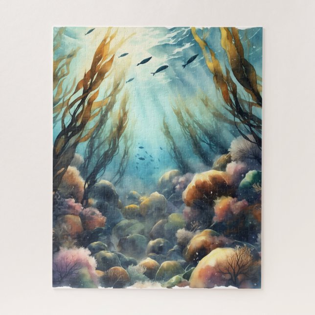 Quebra-cabeça Floresta Kelp de Aquarela (Vertical)