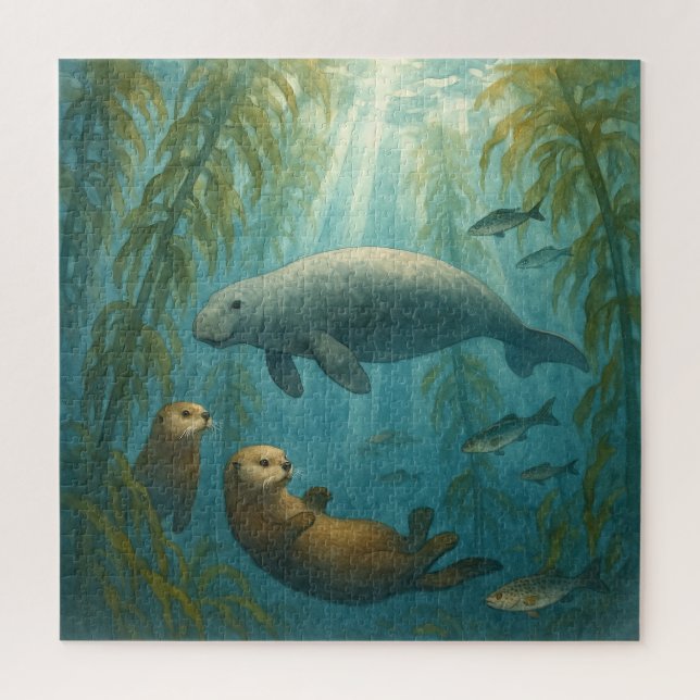 Quebra-cabeça Floresta Kelp-Tranquil-Vaca-do-Mar de Steller (Vertical)