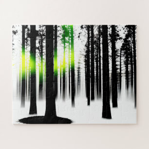 Quebra-cabeça Floresta Negra De Silhoute Verde Brilhante Para Cr