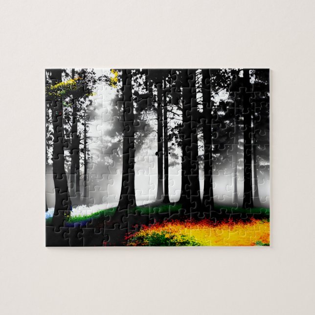 Quebra-cabeça Floresta Negra e Branca com Encantamento Arco-Íris (Horizontal)