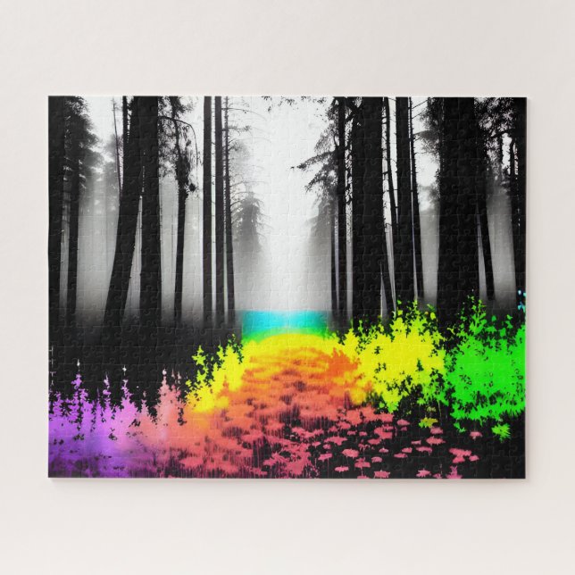 Quebra-cabeça Floresta Negra Negra e Branca com Paint Splatter (Horizontal)