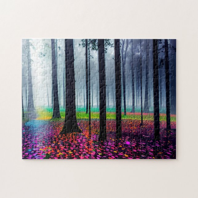Quebra-cabeça Floresta Neon com Árvores Silhuetadas (Horizontal)