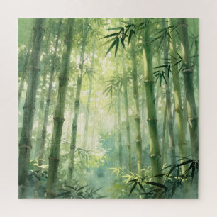 Quebra-cabeça Floresta Serena de Bambu com Brilho de Nevoeiro