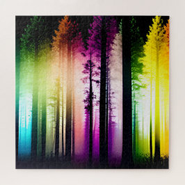 Quebra-cabeça Floresta Silenciosa Colorida do Arco-Íris Mística