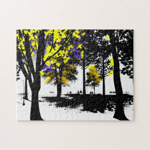 Quebra-cabeça Floresta Silhouette abstrato com Amarelo e Roxo