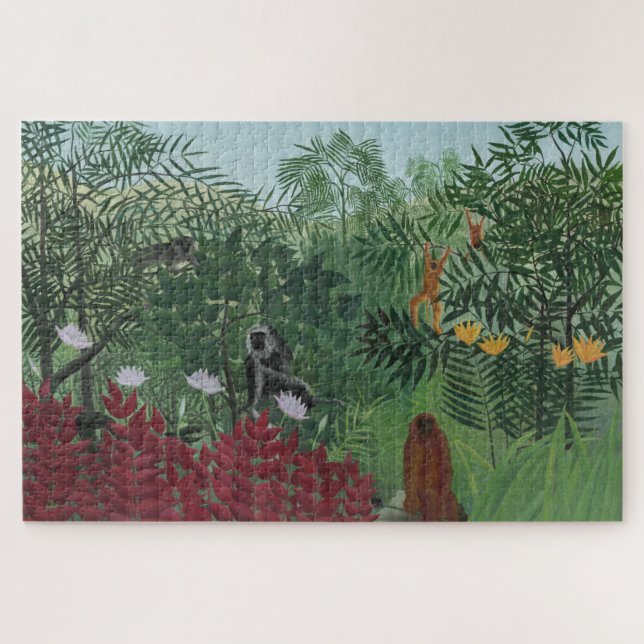 Quebra-cabeça Floresta Tropical com Macacos e Cobra (Rousseau) (Horizontal)
