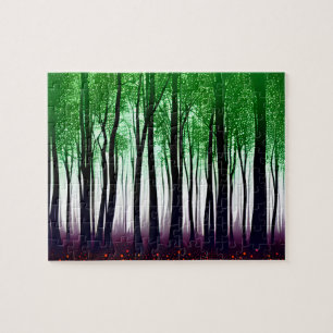 Quebra-cabeça Floresta Verde abstrato com Flores Vermelhas