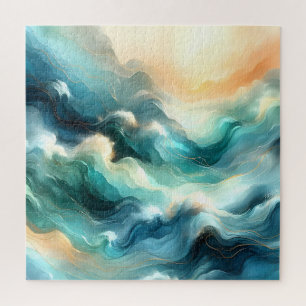 Quebra-cabeça Fluxo Abstrato de Oceano Dourado Ondas