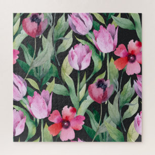 Quebra-cabeça Fluxo floral de aquarela, lindo padrão sem costura