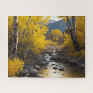 Quebra-cabeça Fluxo Rochoso Com Dourada Pintura De Árvores Aspen