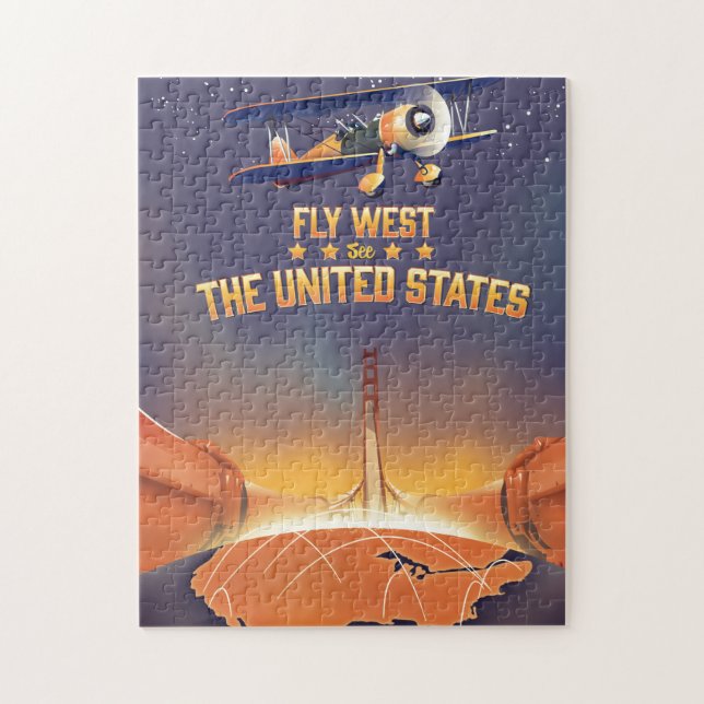 Quebra-cabeça Fly West, veja os Estados Unidos. (Vertical)