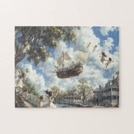 Quebra-cabeça Flying Ship Whimsical Sky Voyage Adventur