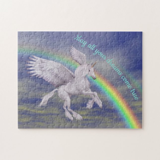 Quebra-cabeça Flying Unicorn Over Rainbow Dreams Fantasy Horse (Horizontal)