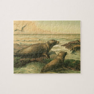 Quebra-cabeça Focas-leopardo, Vintage Aquatic Animais Marine Lif