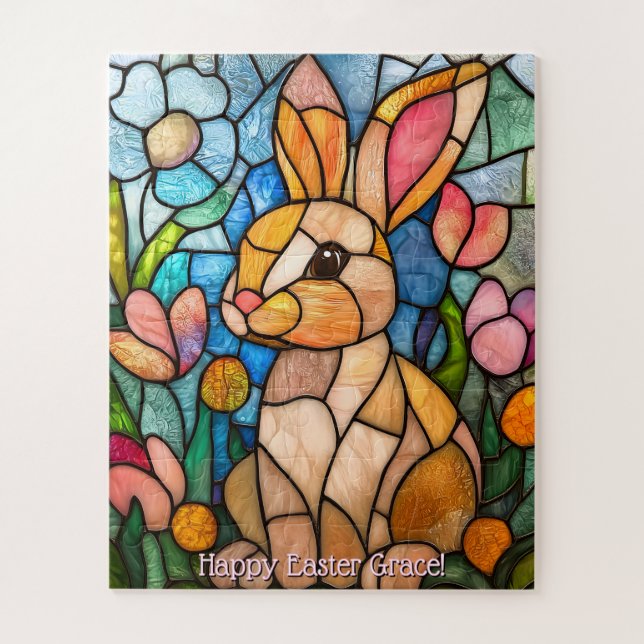 Quebra-cabeça fofo de coelho de Páscoa em vitral (Vertical)