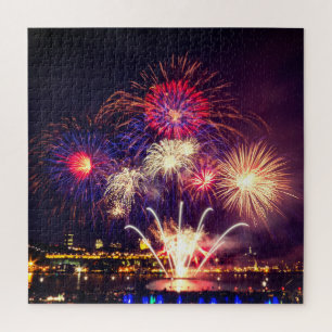 Quebra-cabeça Fogos de artifício azuis, vermelhos e Dourados