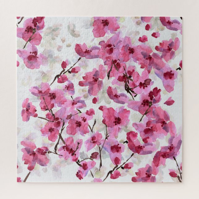 Quebra-cabeça Fogueira Rosa Blossoms Aquarela Sem Olho. (Vertical)