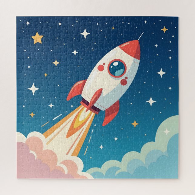 Quebra-cabeça Foguete espacial fofo decolando (Vertical)