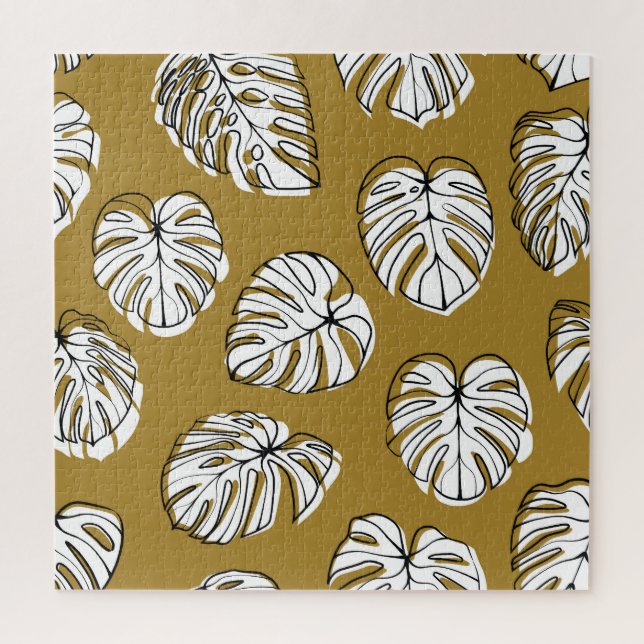 Quebra-cabeça Folha de Monstera, Padrão Sem Olho Têxtil. (Vertical)