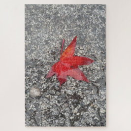 Quebra-cabeça Folha vermelha da chuva na estrada texturizada de