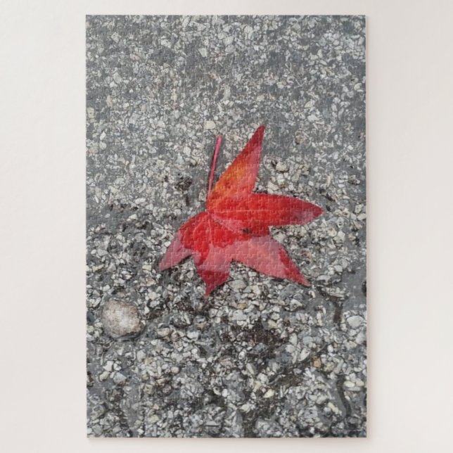 Quebra-cabeça Folha vermelha da chuva na estrada texturizada de  (Vertical)