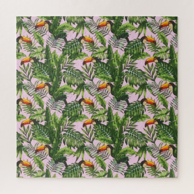 Quebra-cabeça Folhagem da selva de aves tropicais exótica (Vertical)