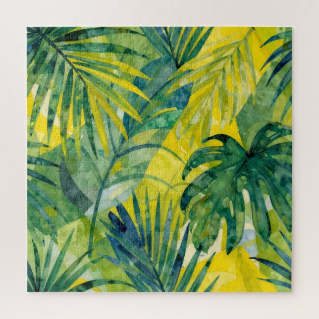 Quebra-cabeça Folhas da Selva Monstera Palma Tropical (Vertical)