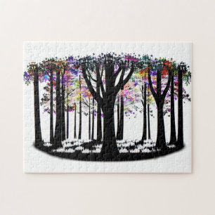 Quebra-cabeça Folhas de abstrato Rainbow na Floresta de Árvore S